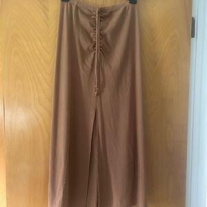 Aerie Brown Maxi Skirt with Ruched Slit
